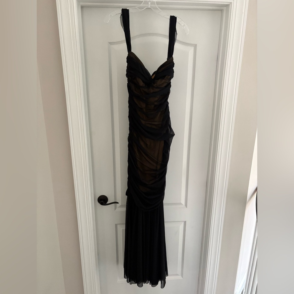 Norma Kamali Walter Fishtail Gown in black mesh